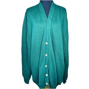 Lands End Cardigan Sweater Mens XL VTG Green Heavy Knit Grandpa USA 90s